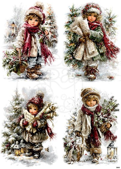 Papier ryżowy do decoupage A4 Zimowe dzieci retro 3991