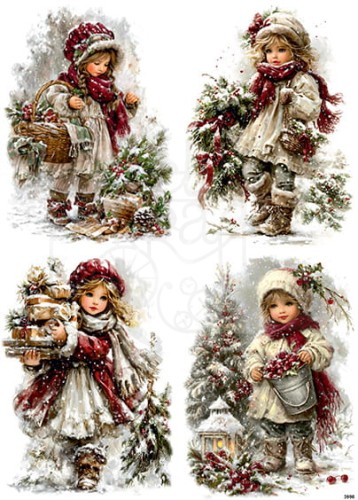 Papier ryżowy do decoupage A4 Zimowe dzieci retro 3990