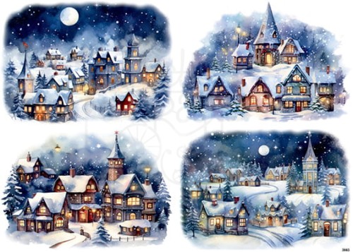 Papier ryżowy do decoupage A4 Zimowe miasteczko 3983