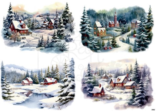 Papier ryżowy do decoupage A4 Zimowa wioska 3982
