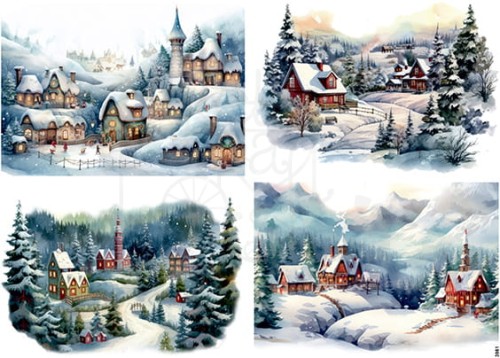 Papier ryżowy do decoupage A4 Zimowa wioska 3981