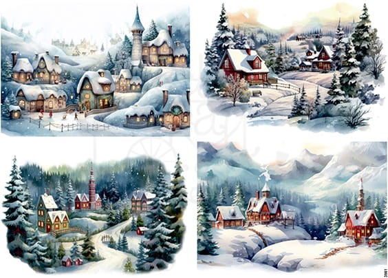 Papier ryżowy do decoupage A4 Zimowa wioska 3981
