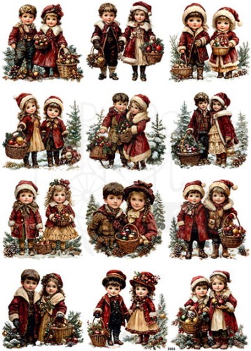 Papier ryżowy do decoupage A4 Zimowe dzieci retro 3980