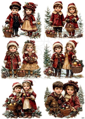 Papier ryżowy do decoupage A4 Zimowe dzieci retro 3979
