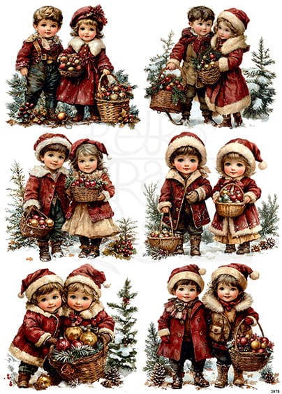 Papier ryżowy do decoupage A4 Zimowe dzieci retro 3978