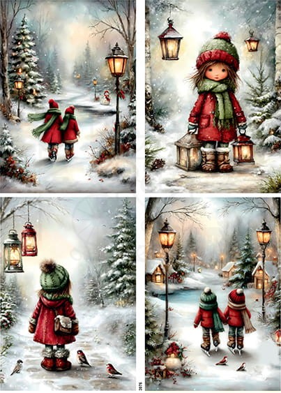 Papier ryżowy do decoupage A4 Zimowe dzieci 3976