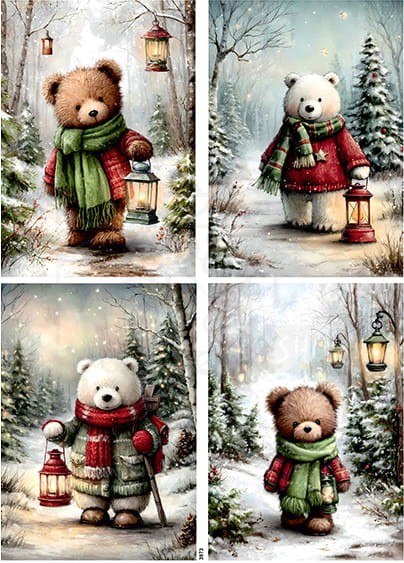 Papier ryżowy do decoupage A4 Zimowe misie 3973