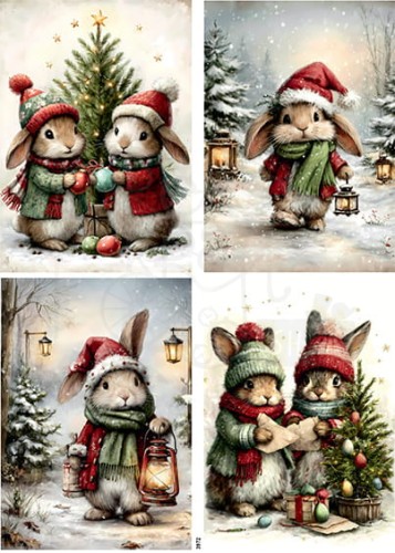 Papier ryżowy do decoupage A4 Zimowe zajączki 3972