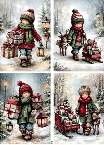 Papier ryżowy do decoupage A4 Zimowe dzieci i prezenty 3970