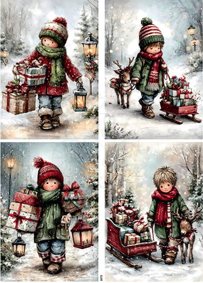 Papier ryżowy do decoupage A4 Zimowe dzieci i prezenty 3970