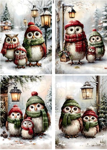Papier ryżowy do decoupage A4 Zimowe sowy 3968