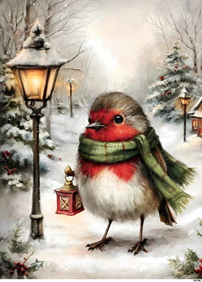Papier ryżowy do decoupage A5 Zimowy ptaszek i lampa 14794