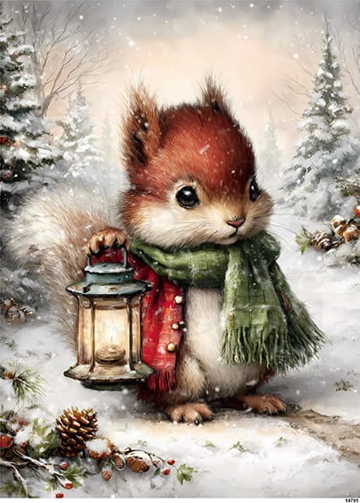 Papier ryżowy do decoupage A5 Zimowa wiewiórka i lampa 14791