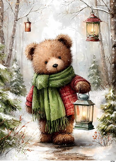 Papier ryżowy do decoupage A5 Zimowy miś i lampa 14740