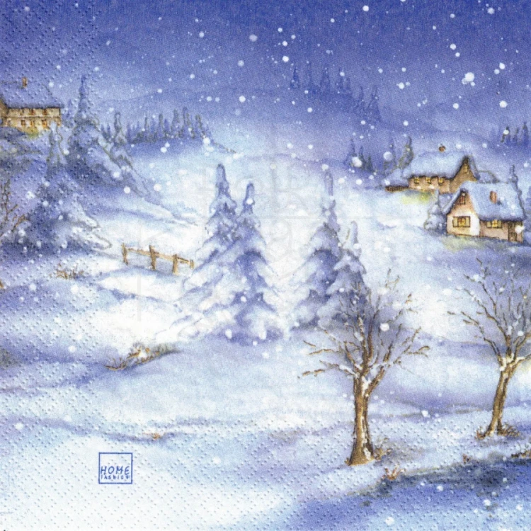 Serwetka 33x33 - Zimowa wioska i kościół