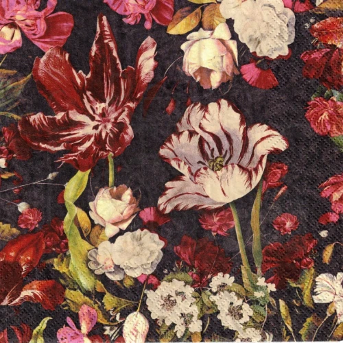 Serwetka 33x33 - Kwiaty na ciemnym tle