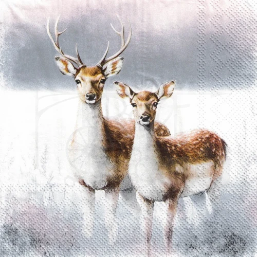 Serwetka 33x33 - Zimowy jeleń i łania