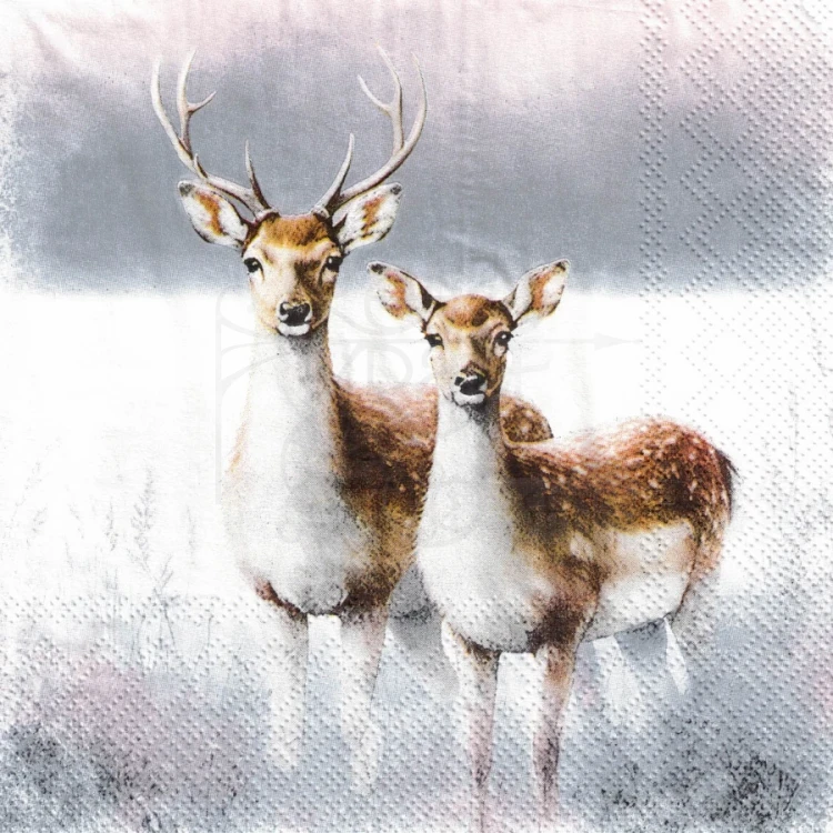 Serwetka 33x33 - Zimowy jeleń i łania
