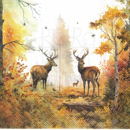 Serwetka 25x25 - Jesienny las i jelenie