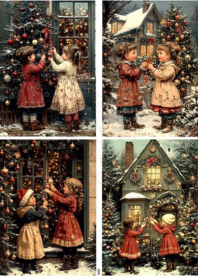 Papier ryżowy do decoupage A4 Boże Narodzenie dzieci retro 4025