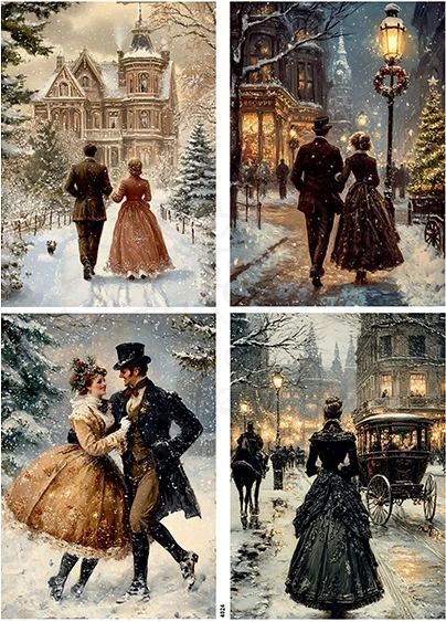 Papier ryżowy do decoupage A4 Boże Narodzenie pary retro 4024