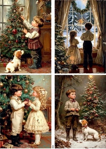 Papier ryżowy do decoupage A4 Boże Narodzenie dzieci retro 4022