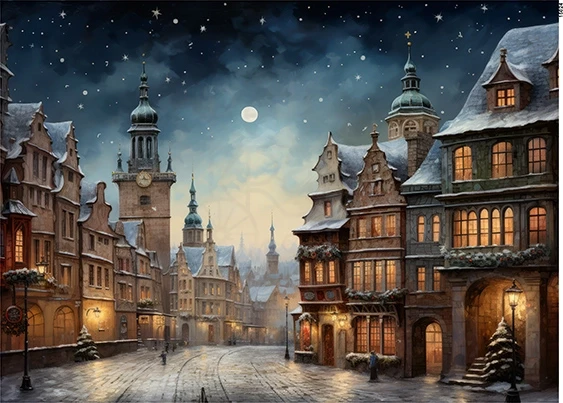 Papier ryżowy do decoupage A5 Zimowe miasto nocą 15024