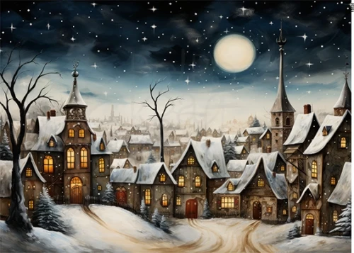 Papier ryżowy do decoupage A5 Zimowe miasto nocą 15025