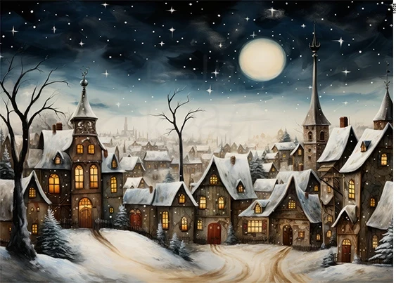 Papier ryżowy do decoupage A5 Zimowe miasto nocą 15025
