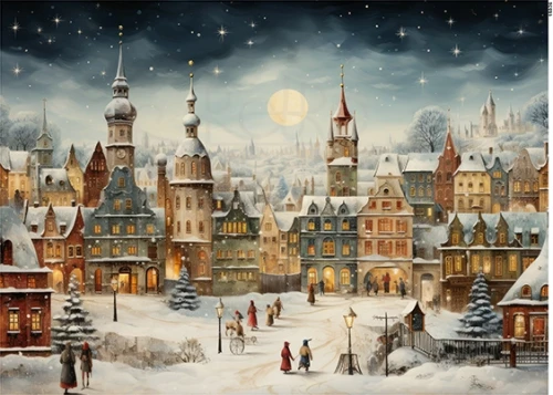 Papier ryżowy do decoupage A5 Zimowe miasto nocą 15026
