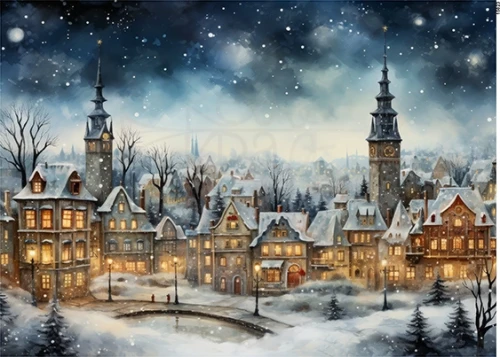 Papier ryżowy do decoupage A5 Zimowe miasto nocą 15023