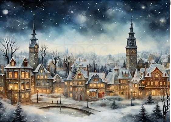 Papier ryżowy do decoupage A5 Zimowe miasto nocą 15023