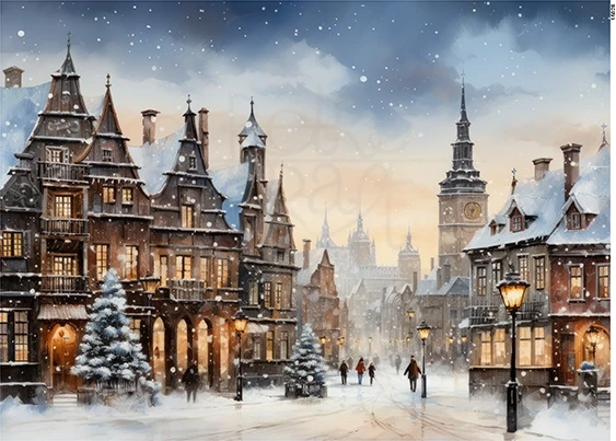 Papier ryżowy do decoupage A5 Zimowe miasto nocą 15028