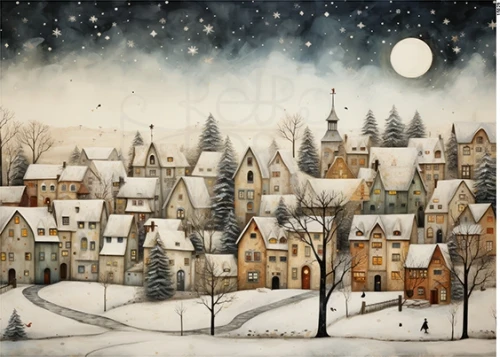 Papier ryżowy do decoupage A5 Zimowe miasto nocą 15029