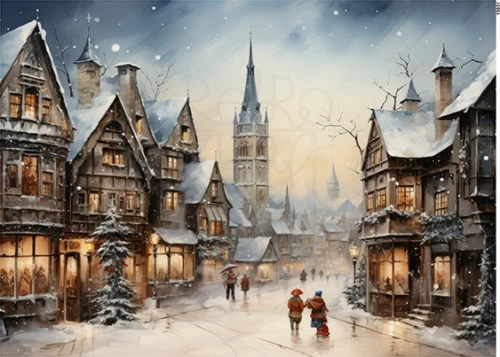 Papier ryżowy do decoupage A5 Zimowe miasto nocą 15031