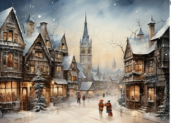 Papier ryżowy do decoupage A5 Zimowe miasto nocą 15031