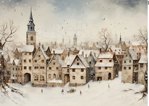 Papier ryżowy do decoupage A5 Zimowe miasto 15036