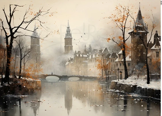 Papier ryżowy do decoupage A5 Zimowe miasto 15039