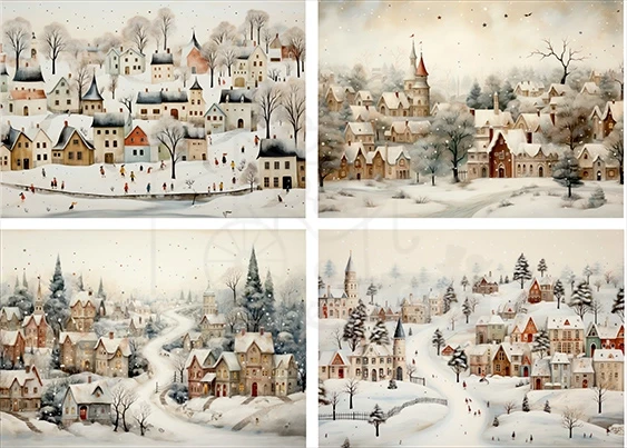 Papier ryżowy do decoupage A4 Zimowe miasto 4021