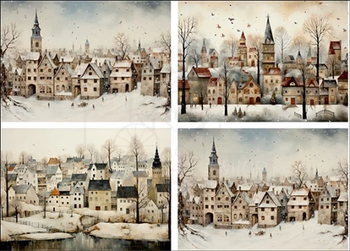 Papier ryżowy do decoupage A4 Zimowe miasto 4020