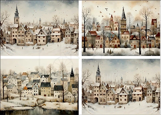 Papier ryżowy do decoupage A4 Zimowe miasto 4020