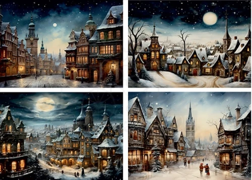 Papier ryżowy do decoupage A4 Zimowe miasto nocą 4017