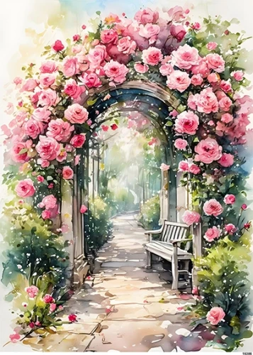 Papier ryżowy do decoupage A5 Brama w kwiatach 16386