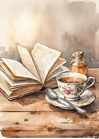 Papier ryżowy do decoupage A5 Filiżanka z kawą i książka 16329
