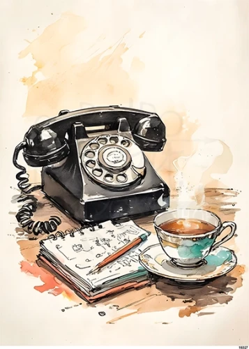 Papier ryżowy do decoupage A5 Filiżanka z kawą i telefon retro 16327