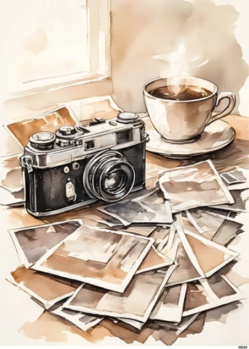 Papier ryżowy do decoupage A5 Filiżanka z kawą zdjęcia i aparat fotograficzny 16324