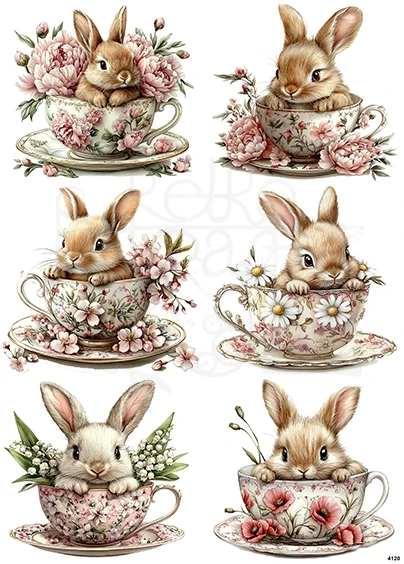 Papier ryżowy do decoupage A4 Wielkanoc - królik w filiżance 4120