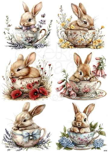 Papier ryżowy do decoupage A4 Wielkanoc - królik w filiżance 4118