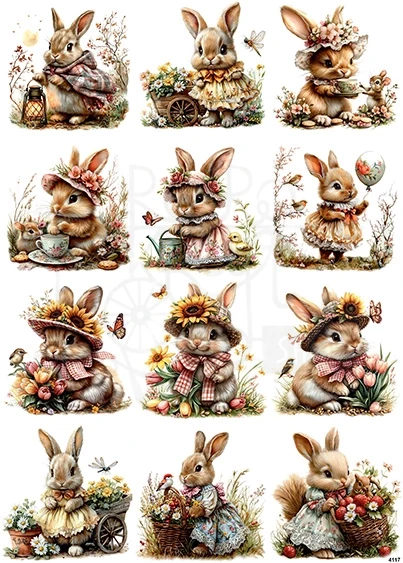 Papier ryżowy do decoupage A4 Wielkanoc - zajączek i kwiaty 4117