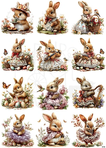 Papier ryżowy do decoupage A4 Wielkanoc - zajączek i kwiaty 4116